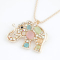 Cute elephant crystal opal long chain necklace